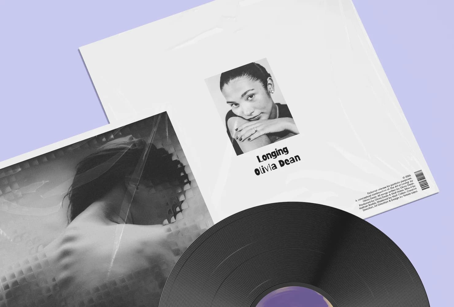 The back cover and the front sleeve on lilac, the record beside them