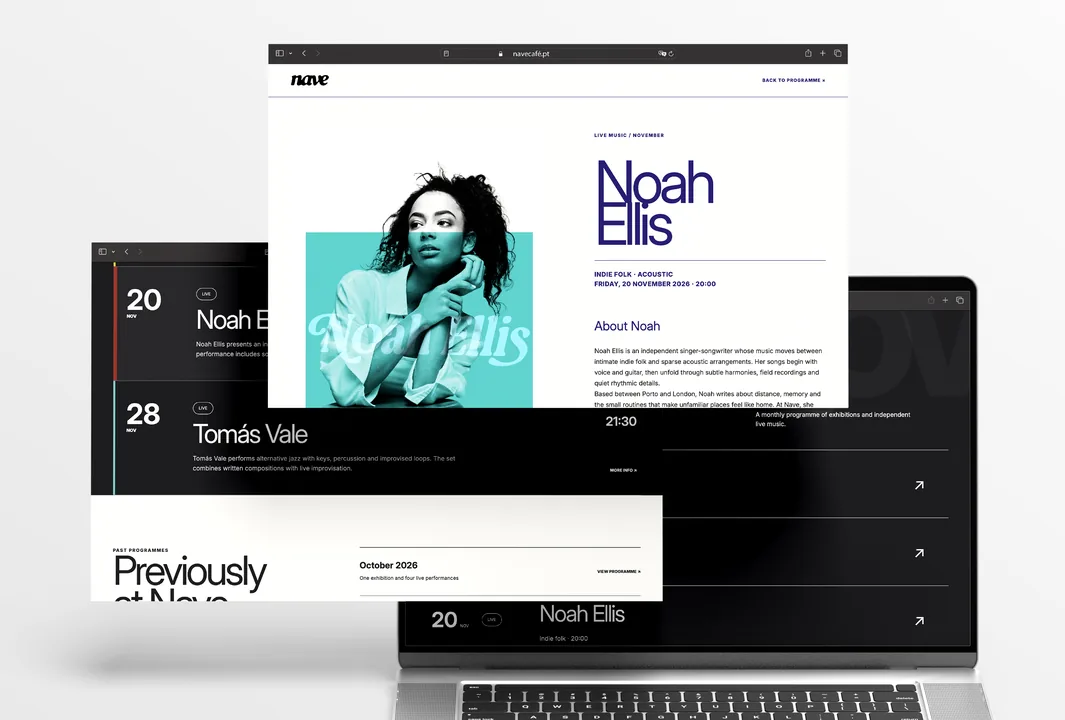 Noah Ellis's artist page, and the month's programme behind it