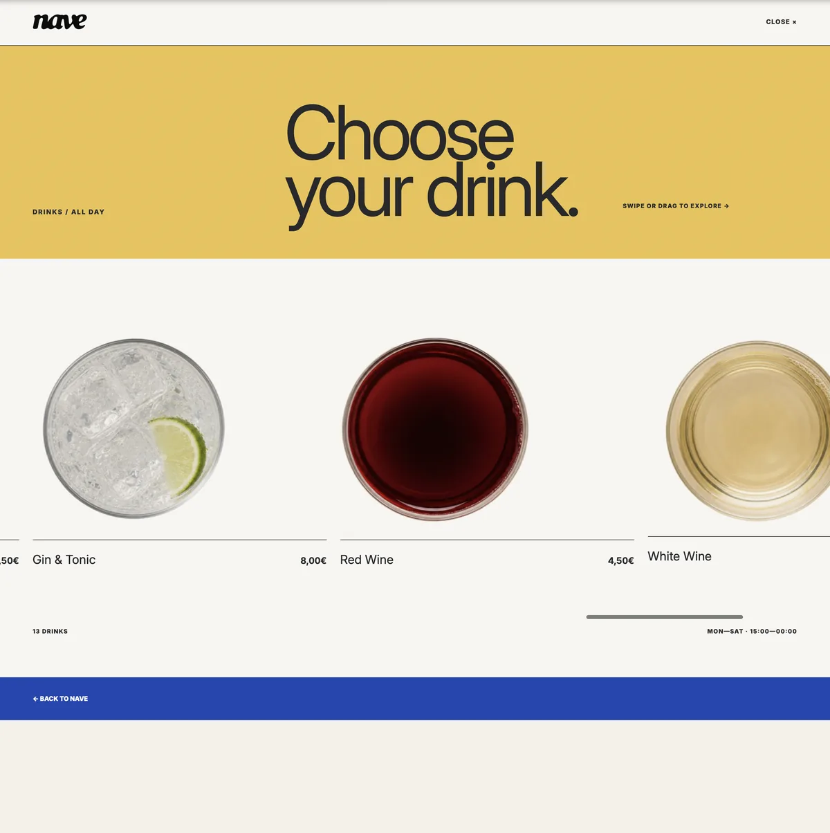 The drinks menu, the whole page