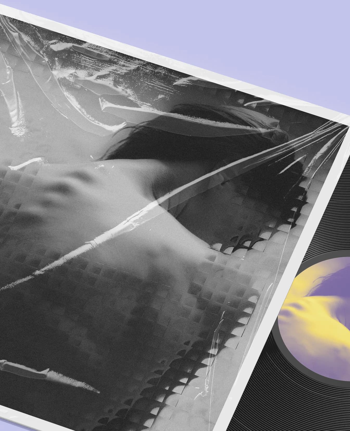 The shrinkwrapped sleeve close up, the label showing beside it