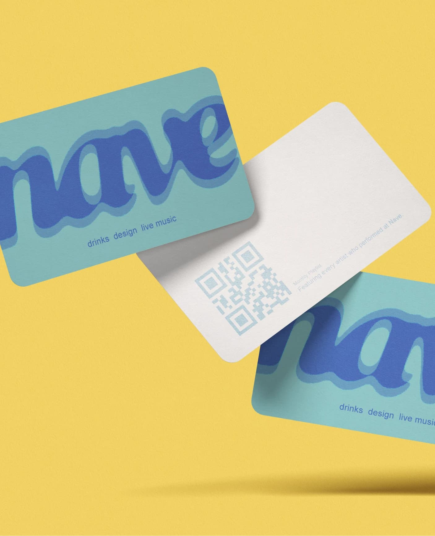 Business cards falling against a yellow ground