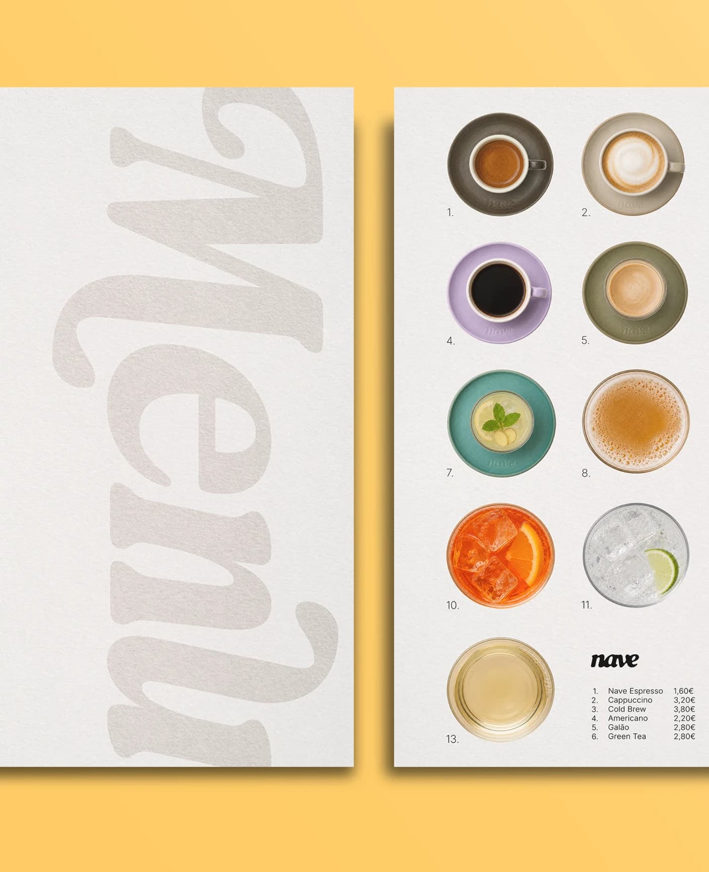 Both sides of the menu laid out on yellow